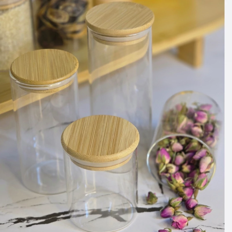 جاادویه شیشه ایی با درب بامبو